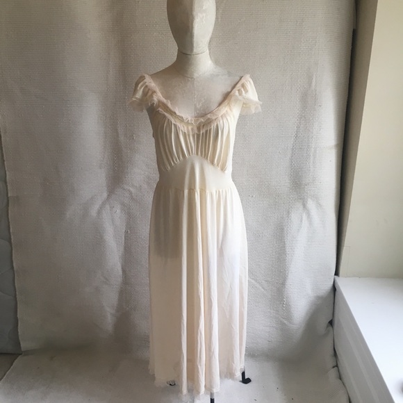 Vintage 70s Boho Festival Long Maxi Lace Trim Gown - Picture 2 of 8